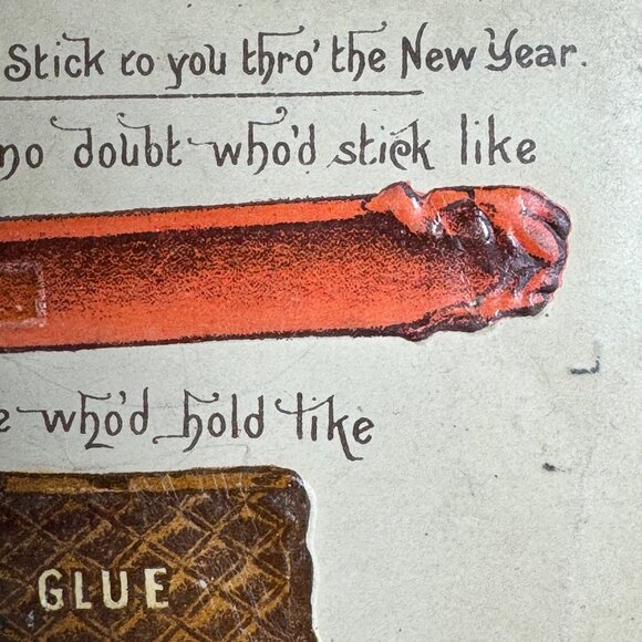 Antique 1892 Christmas Sentiment Postcard With Embossed Glue Gum Dye Humor - Picture 10 of 14